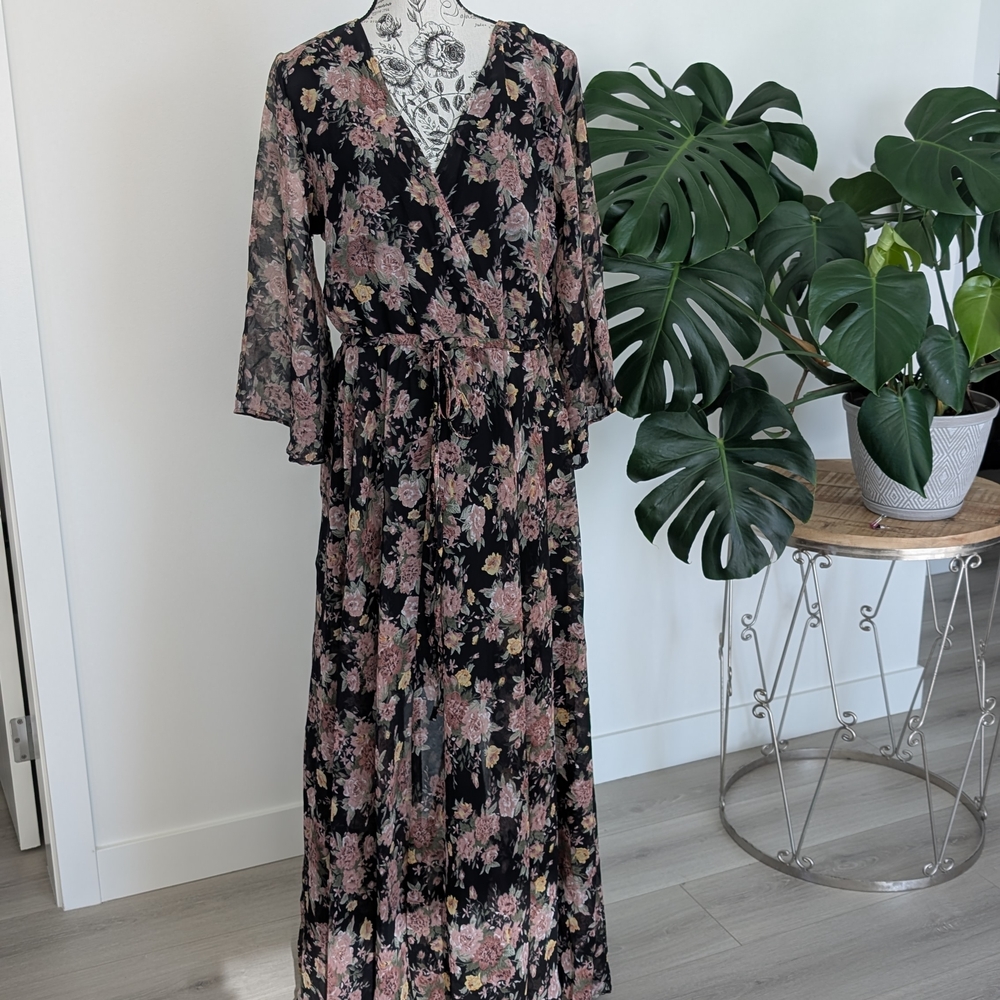 Floral Black and Pink Maxi Dress
